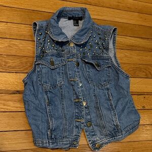 Studded Denim Vest - Blue